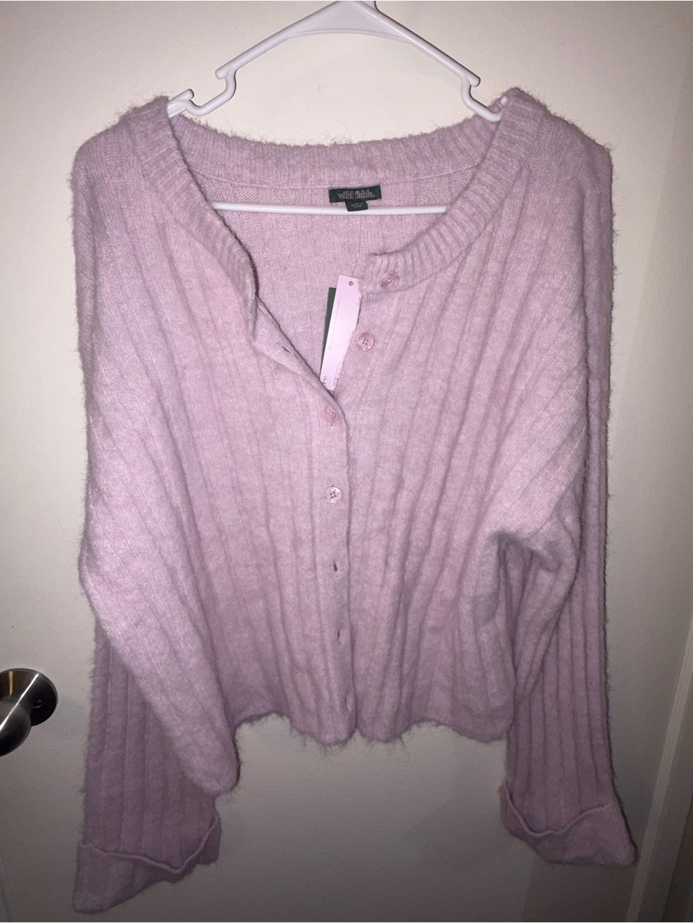 wild fable Lavender Fuzzy Ribbed Button-Front Cardigan